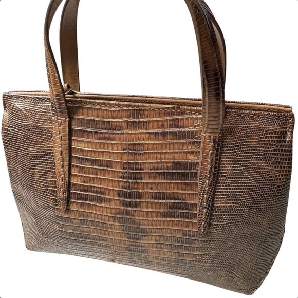 VTG Y2K Faux Snakeskin Double Handles Purse Shoulder Bag Sondra Roberts Brown - Picture 4 of 15